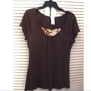 Vintage Y2K Old Navy Short Sleeve Top with Gold Sequins Large